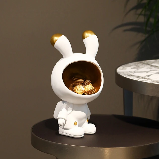 

Nordic Resin Astronaut Rabbit Storage Box Tray Statues Home Livingroom Desktop Furnishing Crafts Store Cafe Table Ornament Decor