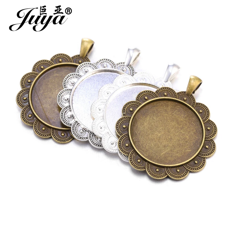 JUYA 5 sztuk/partia rozmiar wewnętrzny 30mm wisiorek Cabochon podstawa ramki do naszyjników DIY akcesoria do wyrobu biżuterii ręcznie robione ustalenia