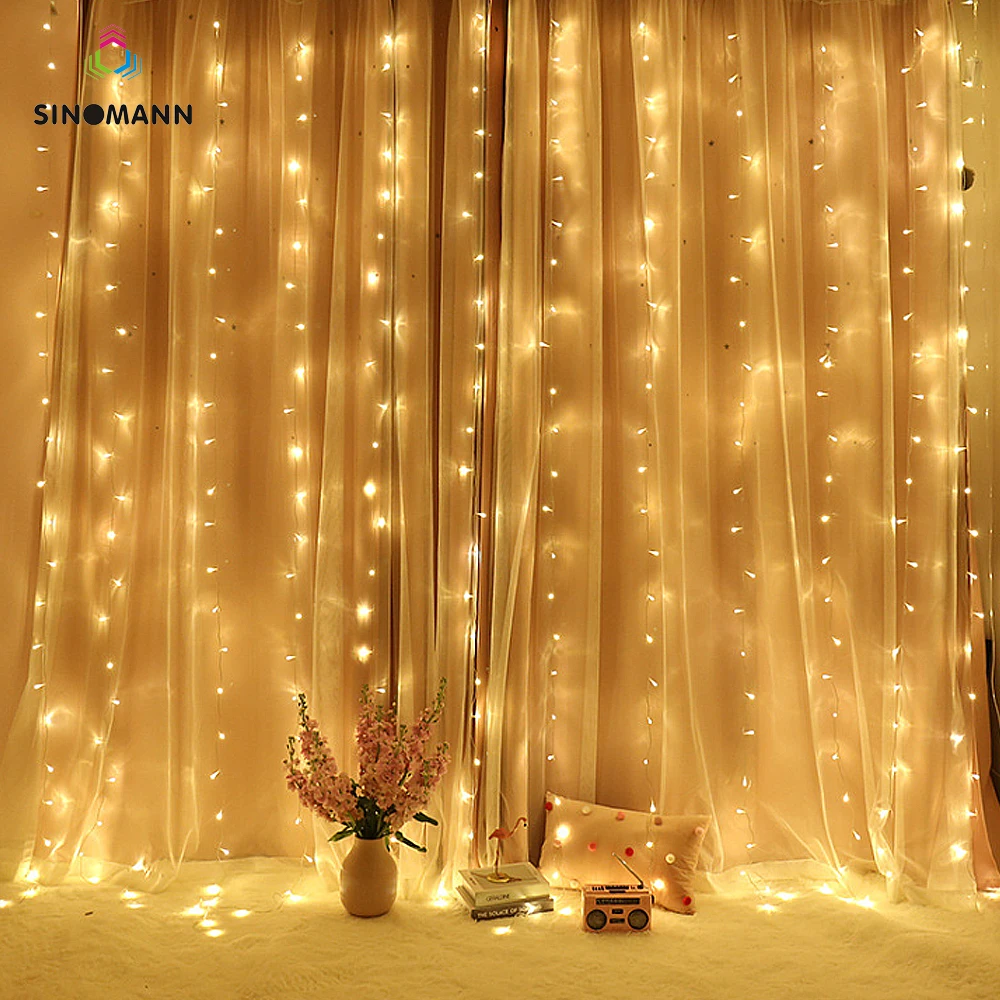 Imagem -06 - Led Casa ao ar Livre Férias Natal Decorativo Casamento Natal Corda de Fadas Cortina Guirlandas Tira Luzes Festa 6m x 3m 600