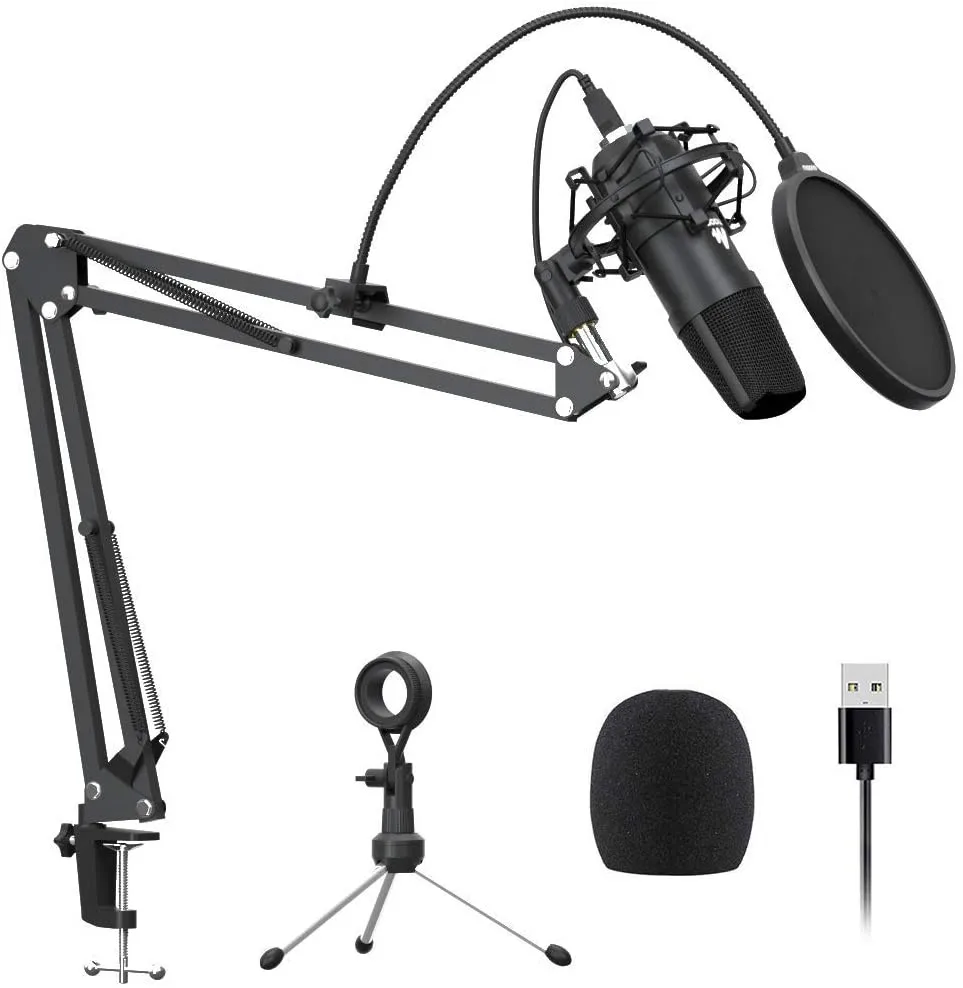 

USB Microphone Plus Cardioid Condenser Podcast Mic 192kHz/24bit Plug and Play, Provide Two Mic Holders for Livestreaming, Voice