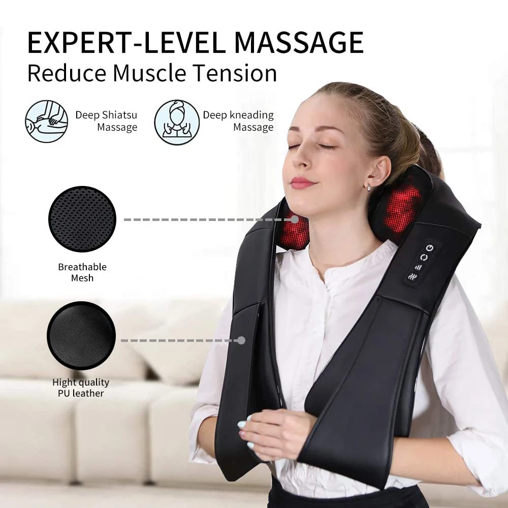 Neck Massager With Heat, For Neck, Back, Shoulder, Foot And Leg, Deep Tissue 3D Kneading Helps To Relax Muscles At Home And Car