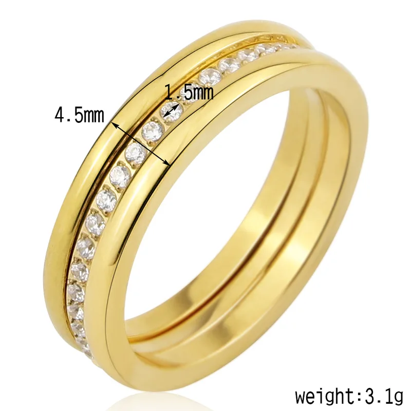 New Three Separate Ring Middle Frosted Or 20 Small Zircon Woman Ring Stainless Steel Gold Color Ring Hot Sale Jewelry wholesale