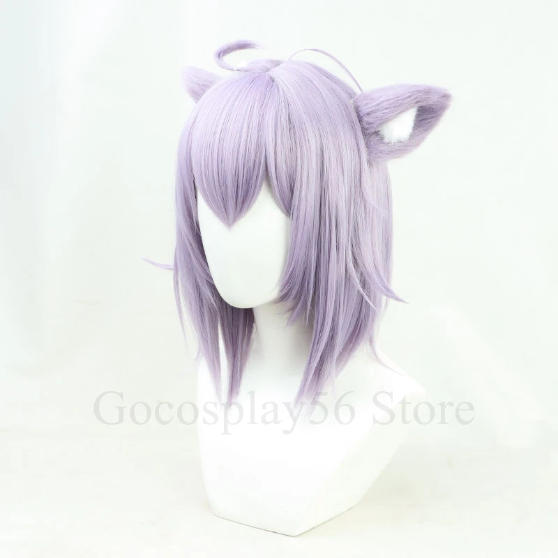 VTuber Nekomata Okayu Wig Ears Hololive Gamers Lilac Straight Tail Short Girls Cosplay Synthetic Hair Holo no Graffiti Role Play