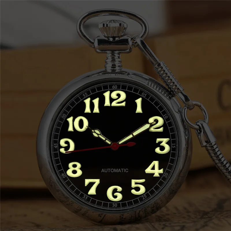 Reloj de bolsillo con cuerda manual para hombre y mujer, pulsera de mano mecánica con números romanos árabes luminosos de color dorado y plateado, con cadena Fob de 30cm para regalo