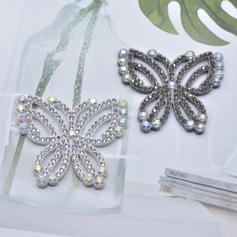 10Pcs/lot Paired 48*40mm Butterfly Rhinestone Applique Stick-on Accessory Patch Home Decor DIY Craft Cloth Women Hairpin Supply