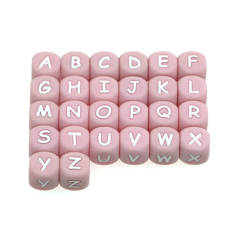 Kovict 60pcs 12mm Pink Letter Silicone Alphabet Beads For Jewelry Making DIY Pacifier Chain Bracelet Accessories BPA Free