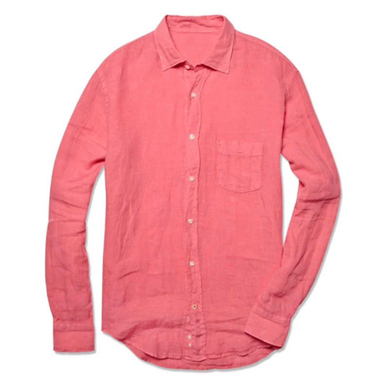 

2021 Men Linen Shirts Custom Made Pink Linen Shirt Tailored Cool Summer Mens Dress Shirts For Men Regular Fit Shirt Long Sleeve