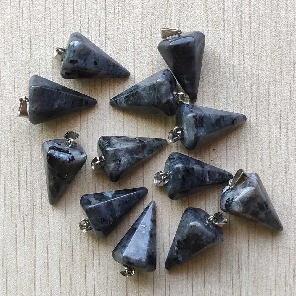 Wholesale 12pcs fashion good quality natural black spectrolite hexagon pyramis pendants charms for men and women necklace