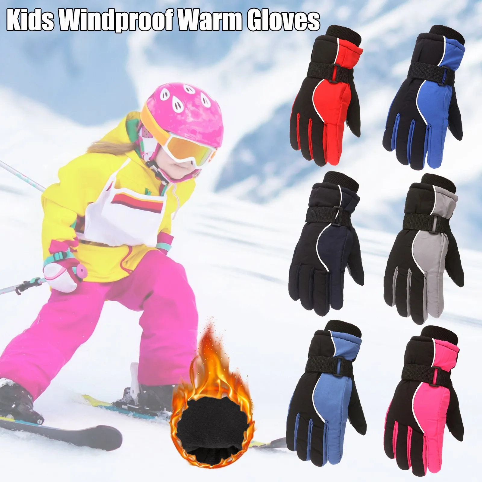 5-10 Years Children Ski Gloves Boys Girls Winter Waterproof Thickened Velvet Warming Ice Hockey Skiing Mitten Christmas Gift