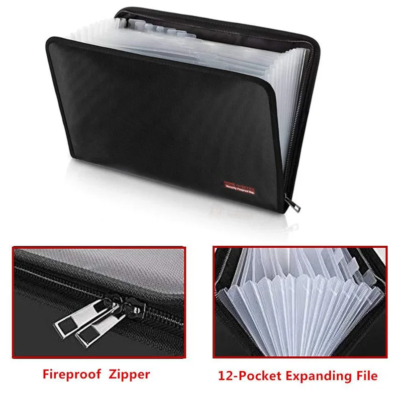 Brandwerende Waterdichte Map Geld Document Zak Met 12 Zakken Rits Sluiting Pouch EM88