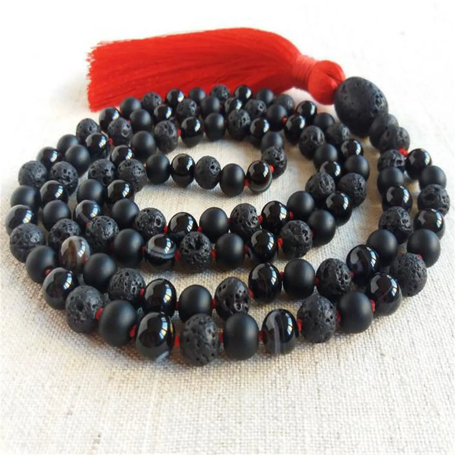 8mm Natural Lava Stone 108 Beads Tassels Necklace Spirituality Yoga  Meditation Buddhism Handcrafted Pray Prayer Bless Cuff Mala