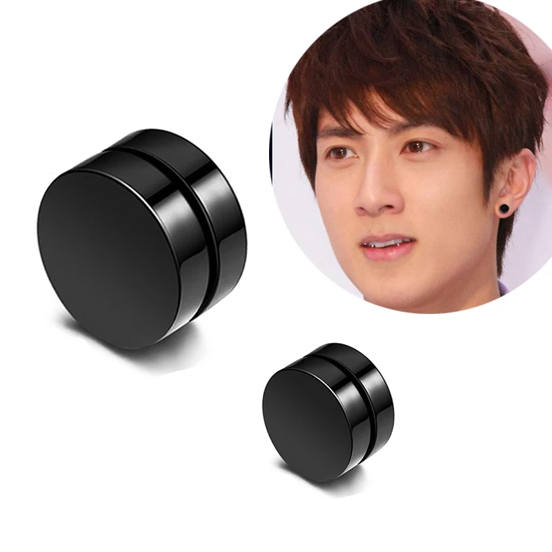 Stainless Steel Strong Cube Magnet Magnetic Earrings Black Ear Stud Non Piercing No Ear Hole Stud Earring for Men Women