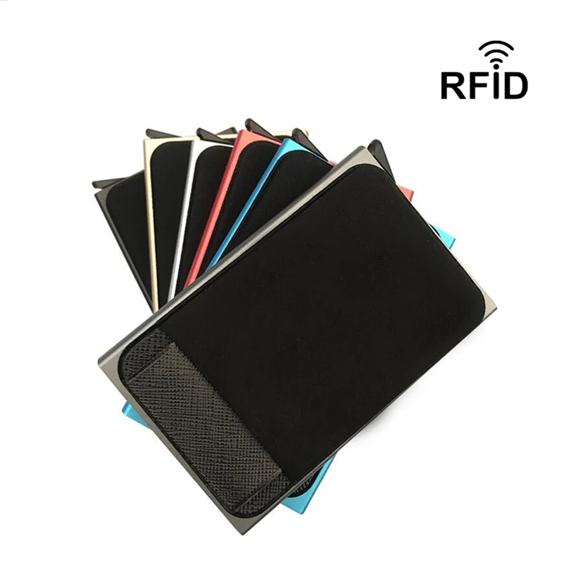 RFID Blocking Anti-theft Aluminum ID Card Holder Men Business Slim Metal Wallet Coin Purse Automatic Pop Up Bank Card Case