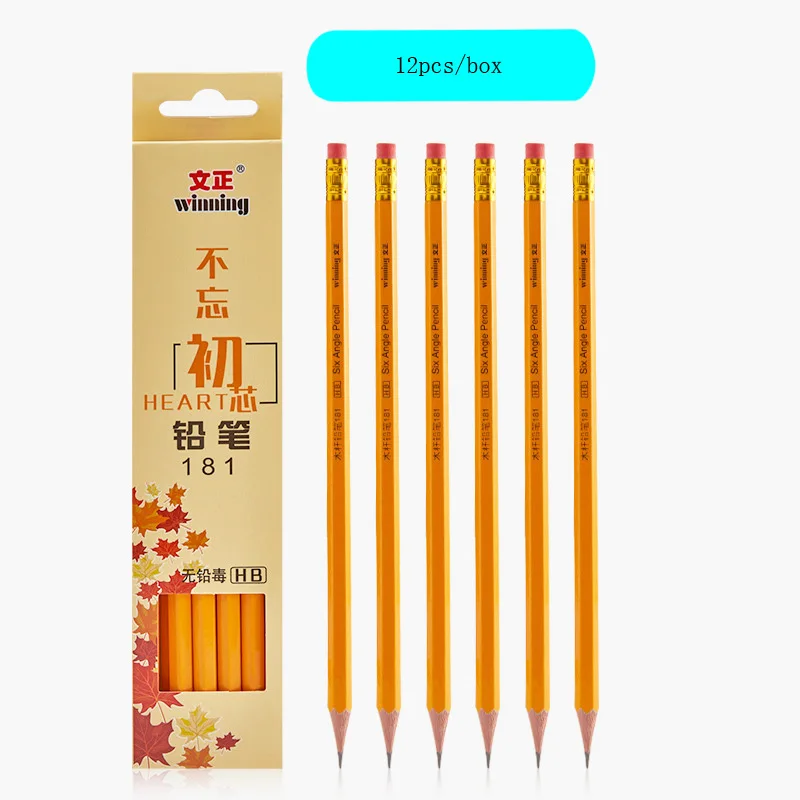 120pcs classical orange hexagonal HB pencil with eraser school supplies children School drawing diary record pencil stationery