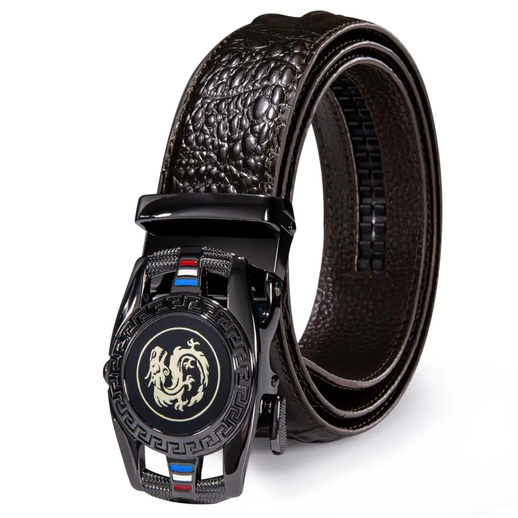 Designer Brown Crocodile Pattern Leather Mens Belts Dragon Automatic Buckles Ratchet Vintage Waistband Belt for Men Jeans Dress