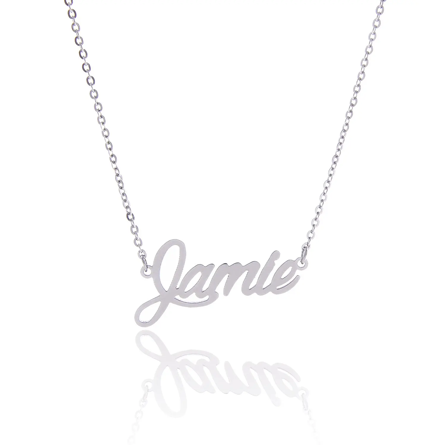 

Silver English Name Necklace Customized Nameplate Stainless Steel Name Necklace Personalise.