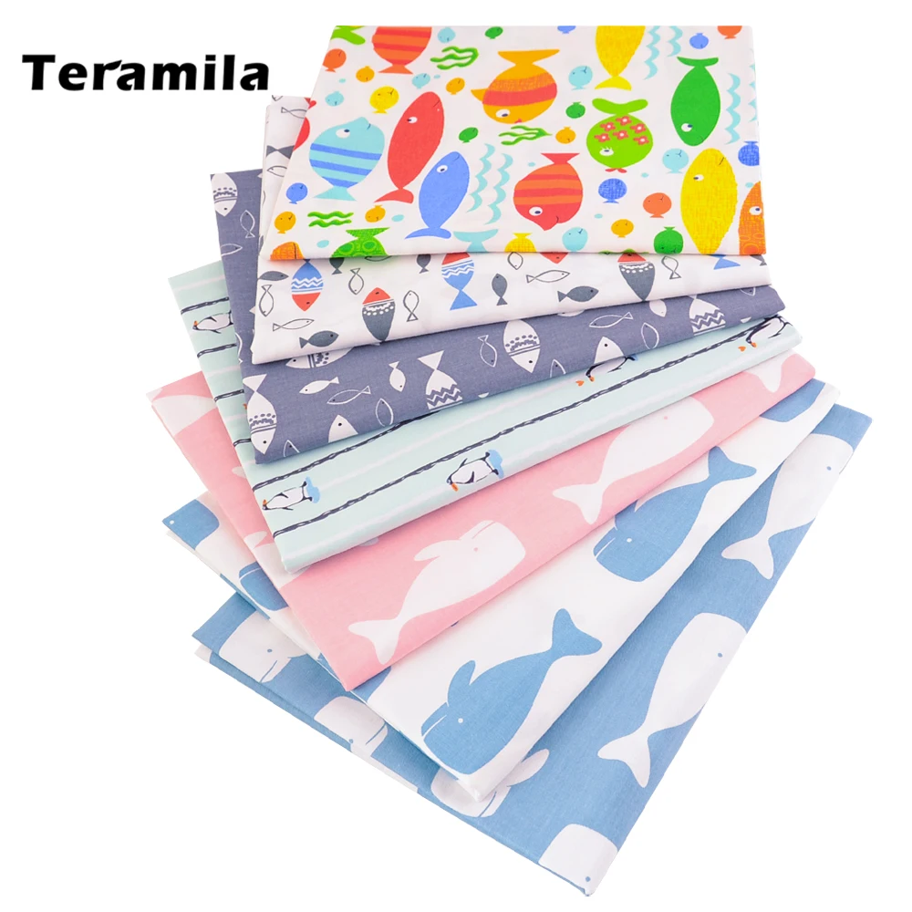 جديد وصول 100% الأبيض القطن نسيج الدهون الربع الأزرق الحيتان المادة ورقة السرير النسيج خليط تصميم المنزل الحرف #1