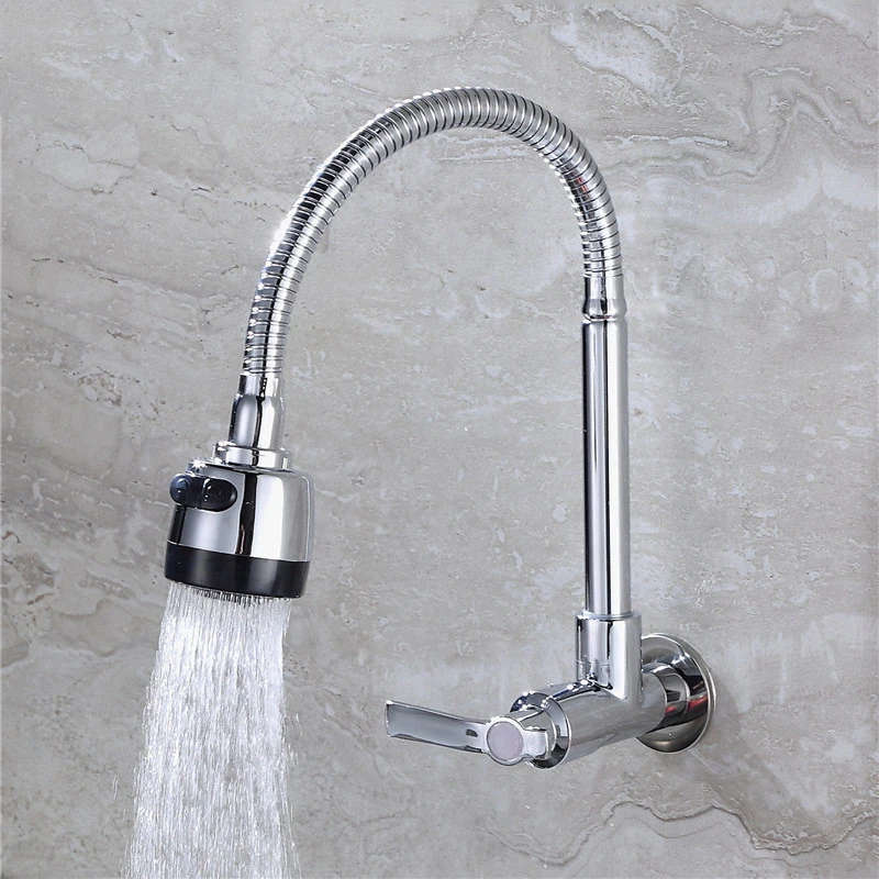 Kitchen Faucet Wall Mounted SinK Tap Rotatable Cold Water Tap Single Lever Flexible Pipe Household Bathroom Wash Basin Faucet