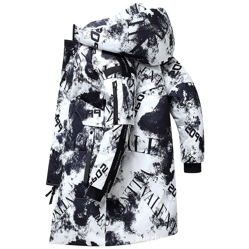 

Men's Down Jacket Mid-length Winter Male Jacket Men Warm White Duck Down Hooded Man Coat Jaqueta Masculino Chaqueta Hombre