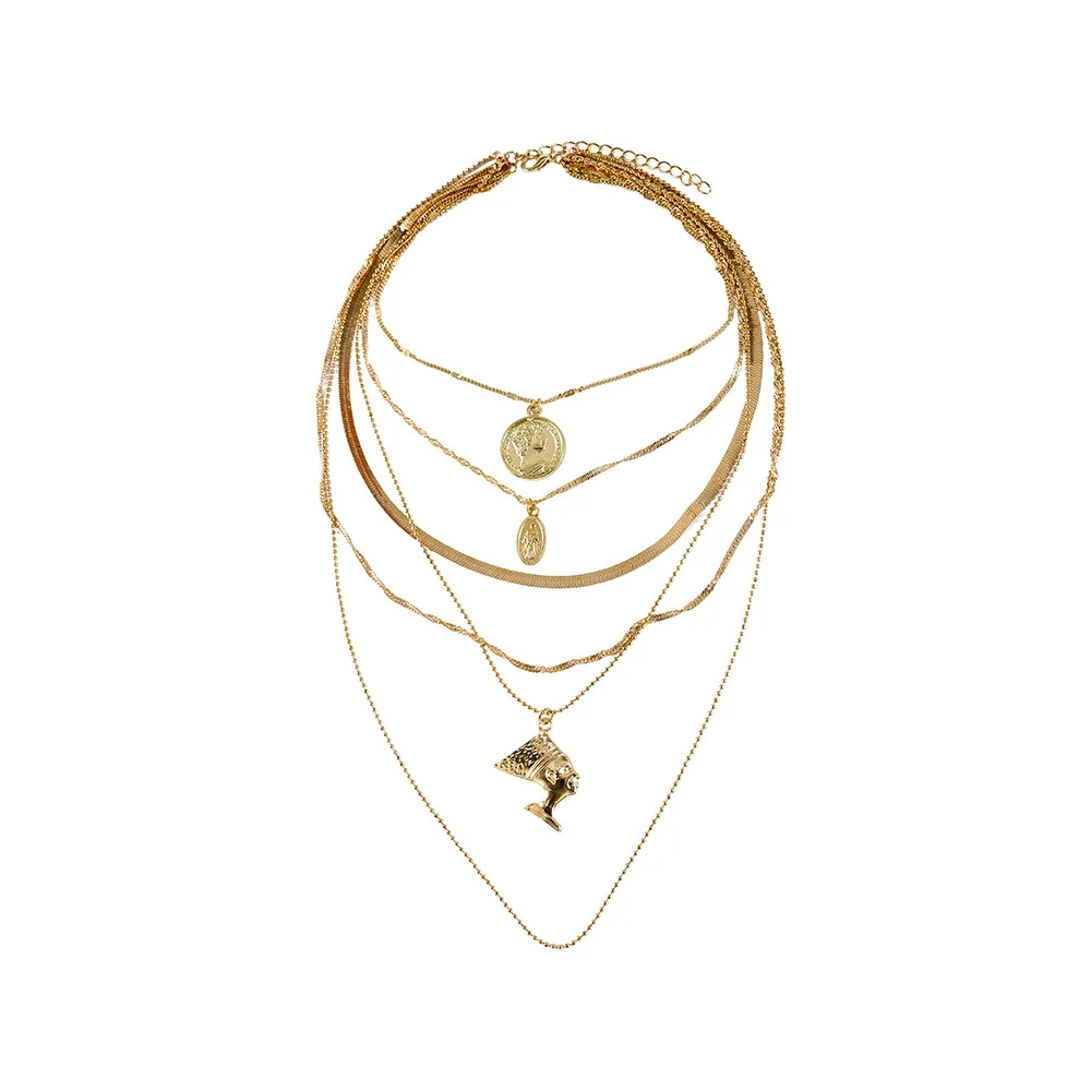 New Vintage Fashion Multilevel Gold-plate Necklaces For Women Maria Pharaoh Head Pendant Necklace 2020 Female Boho Jewelry