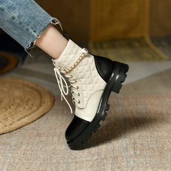 New Winter Shoes Women Round Toe Thick Heel Boots Women 2021 Fashion Women Shoes Diamond Lattice Fall Shoes Women Designer Boots