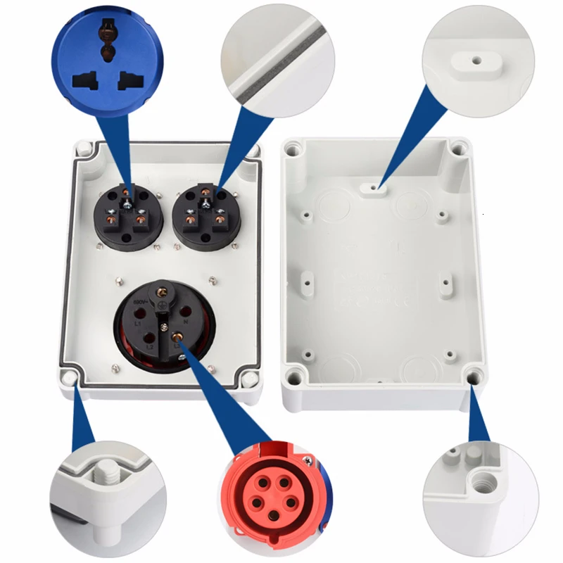 Industry Socket Distribution Box Portable Plastic Group Combine 16a 63a Waterproof Control Box 380v 220v Outdoor