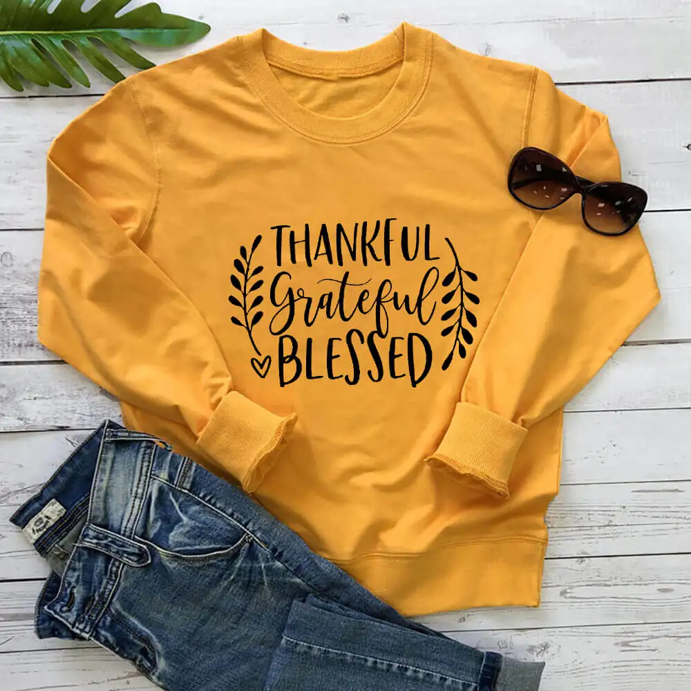 Thankful Grateful Blessed Chiristian Sweatshirt New Arrival Casual 100%Cotton Long Sleeve Tops Fall Sweatshirts Dropshipping