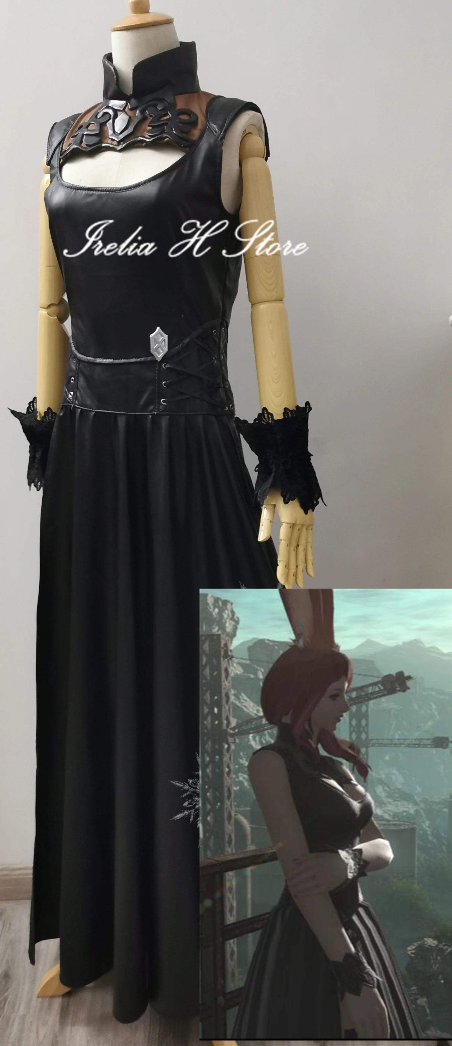 Irelia H Custom made/size FF14 Costume Final Fantasy XIV YoRHa Type-51 Robe of Casting Cosplay Costume black long dress coat