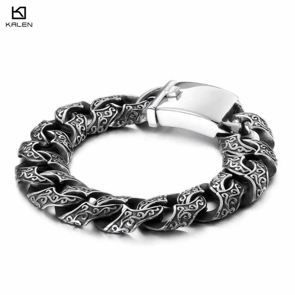 KALEN Punk Link Chain Bracelet Men Stainless Steel Mysterious Symbol Charm Pulseira Masculina Heavy Chunky Armband Jewelry