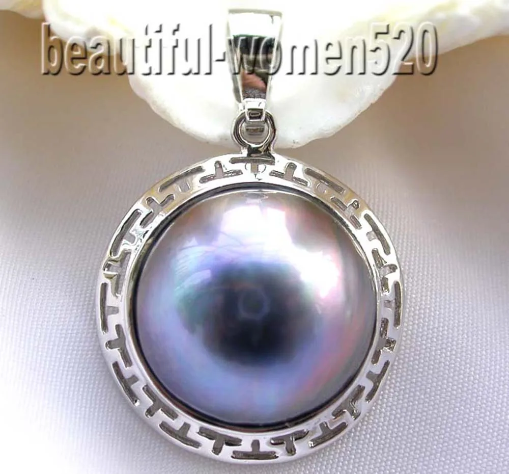 

P7768 White Blue Pink 20mm South Sea Mabe Pearl Swastika Pendant Sterling-Silver