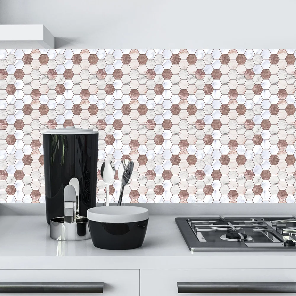 Hexagon Mosaic Tile Stickers Wall Decoration For Kitchen Bathroom Floor Room Drcot Self-adhesive Waterpoof Vinyl Wall Stickers