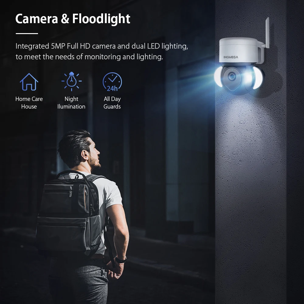 INQMEGA 5MP HD TUYA WIFI Camera Dual Intelligent Warm Light Lamp Day and Night Full-color Two-way Voice Humanoid Detection CCYV