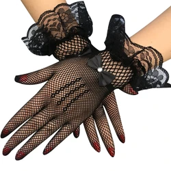 Lace Mesh Stretch Gloves Sexy Fishnet Stretch Underwear Erotic Accessories Full Finger Stage Performance Etiquette Glove Women