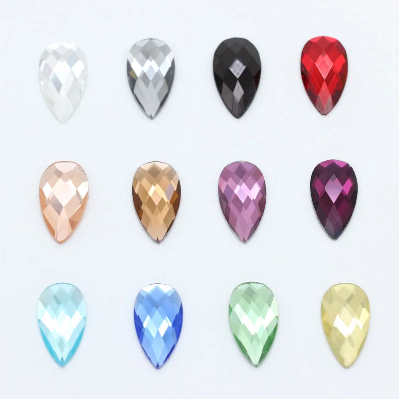 20p 7x12 Teardrop Color Foiled Flat Back faceted crystal Glass rhinestone cabochon buttons Scrapbook crafts jewelry making beads