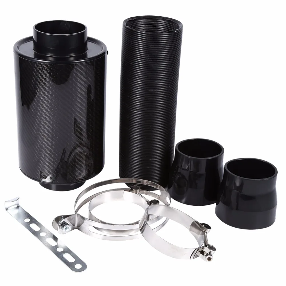 1 Set Universal Car 3 inch Carbon Fibre Cold Air Filter Feed Enclosed Intake Induction Pipe Hose Kit Universal