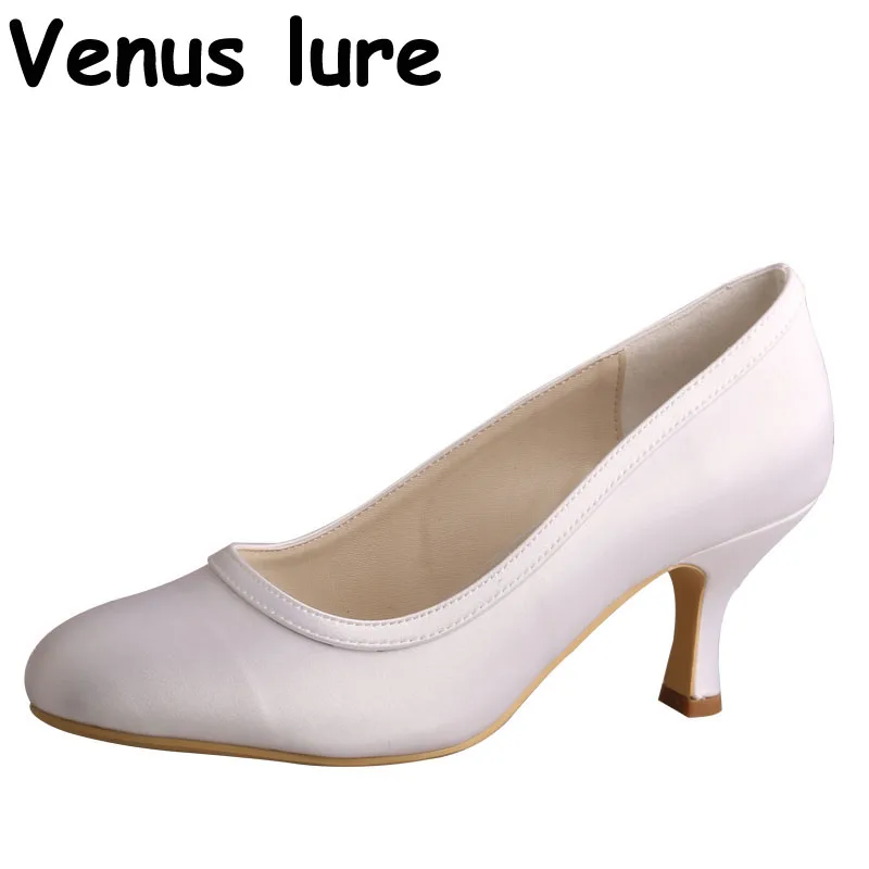 Venus lure Customized 23 Colors Wedding White Shoes for Women Round Toe Medium Heel Pumps Size 5