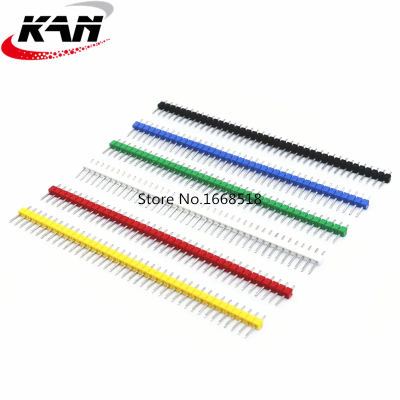 10PCS 40Pin 1x40P Male Breakable Pin Header Strip 2.54mm Long Blue Red White Green Yellow Connector 5 Colors Hot Sale