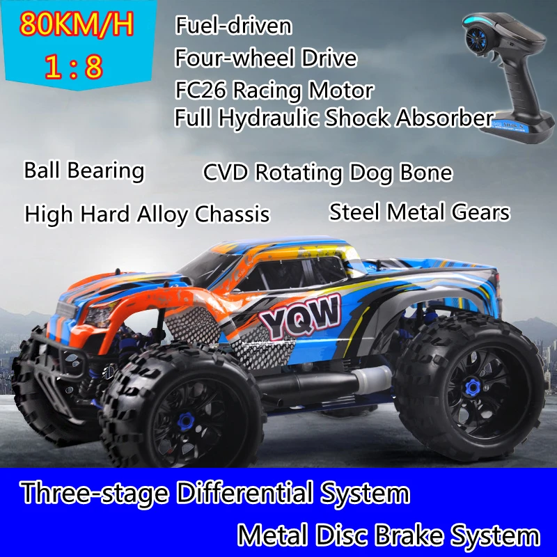 4WD Full Hydraulic Shock Absorber Fuel Rometo Control Car FC26 Motor 80KM/H CVD Rotating Dog Bone Metal Disc Brake System RC Car