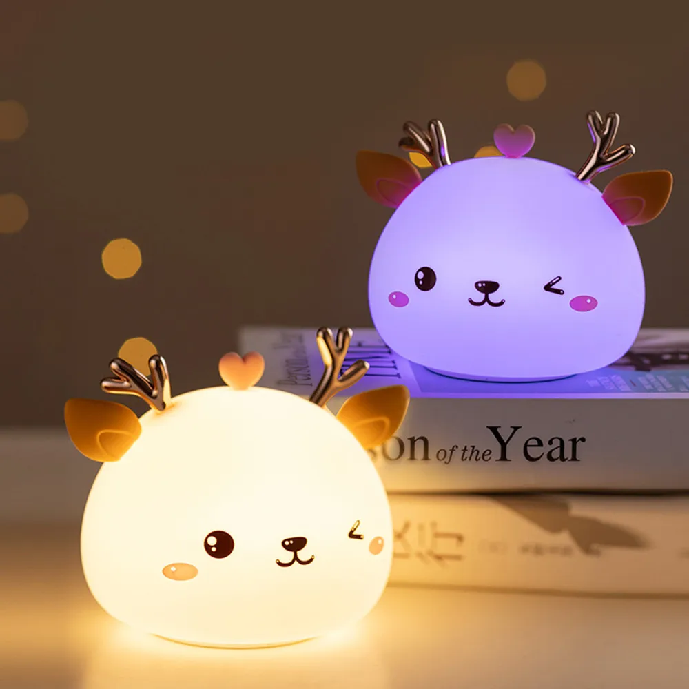 Love Deer Night Light Touch Sensor Remote Control Colorful Silicone USB Rechargeable LED Lamp for Children Kids Baby Girl Gift