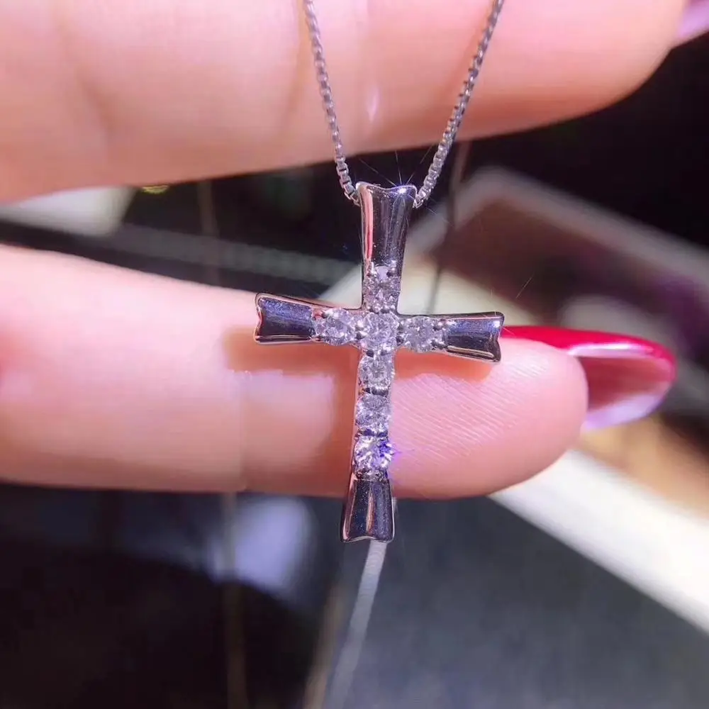 

cross style shiny moissanite pendant for necklace shiny gem Christmas gift Gold bless real 925 silver necklace birthday gift