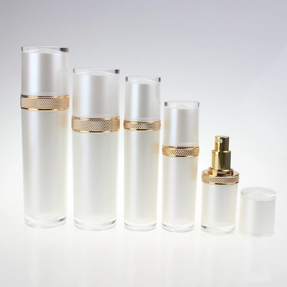 

Plastic Pearl White Cream Bottle with Gold Collar,15ml Lotion Pump Container