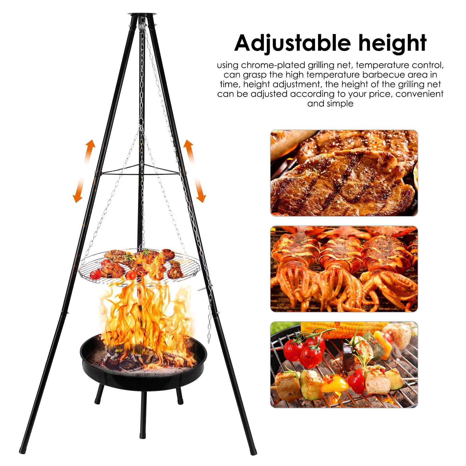 HangingTripod Grilling 9pcs Tripod Barbecue Kit 22 Diameter Outdoor Barbecue Camping Cookware For Dating Family Outing