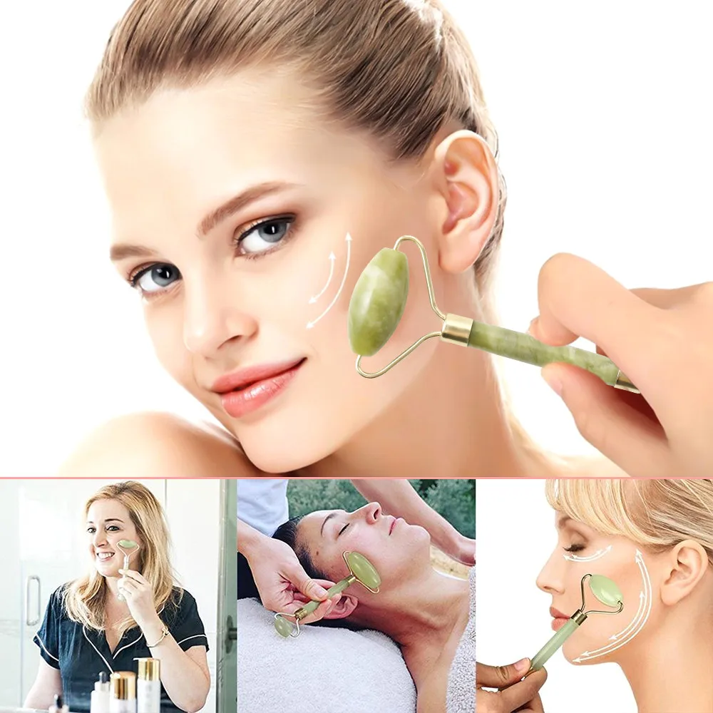 Rolo de jade massagem facial, duas cabeças, pedra de jade, face lift, mãos, corpo, relaxamento, emagrecimento, beleza, cuidados de saúde, cuidados de beleza