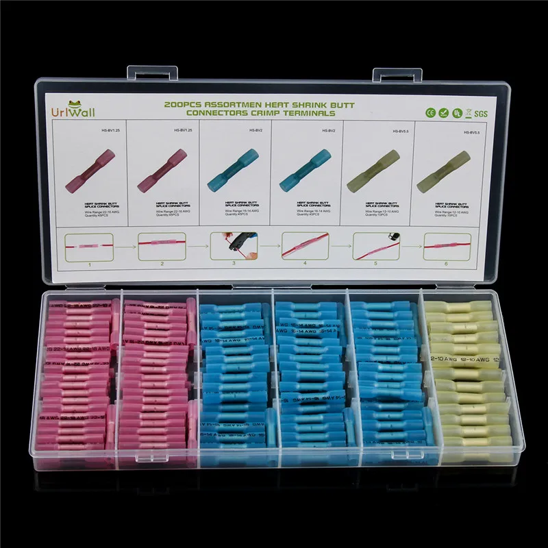 

200/100pcs 3Sizes Waterproof Heat Shrink Butt Connectors Electrical Wire Splice Cable Crimp Terminals Connectors AWG 22-10 Kit