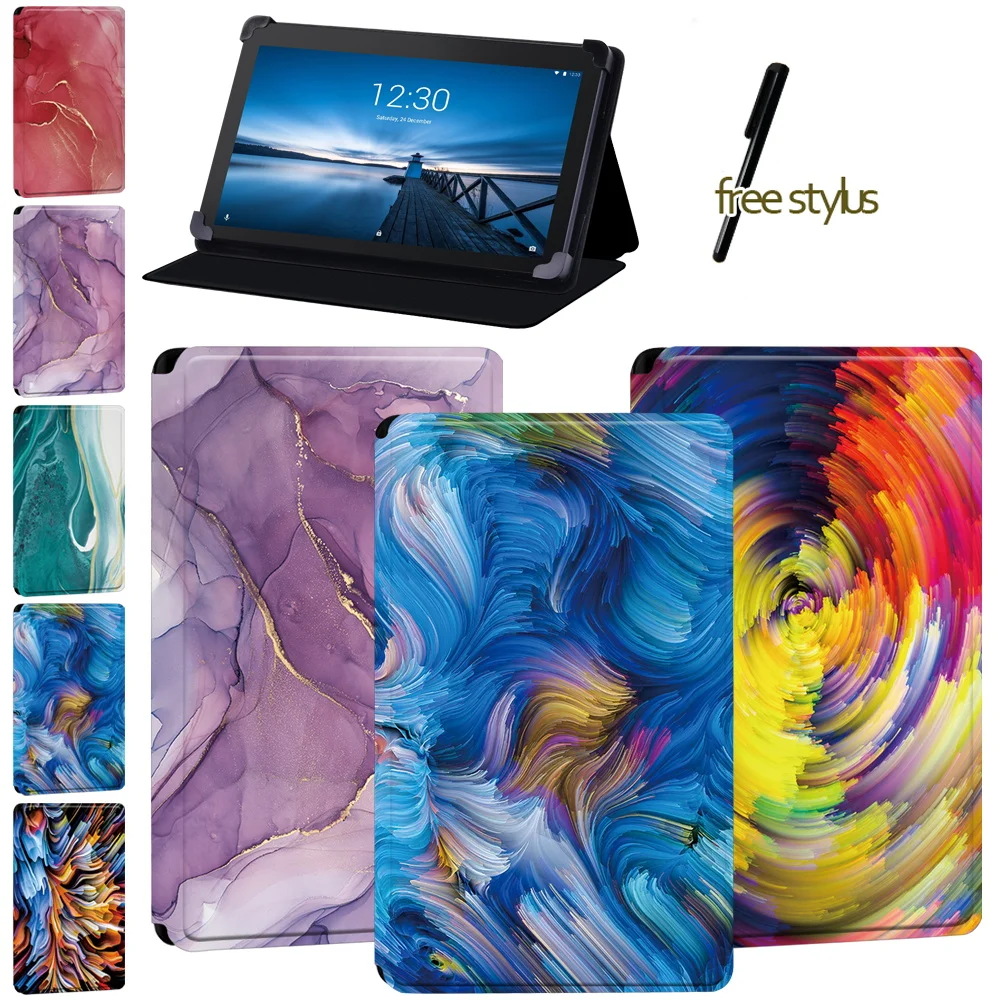 Leather Tablet Case for Lenovo Tab E7/Lenovo Tab E8/Lenovo Tab E10 - Anti-drop Watercolor Pattern Flip Cover Case + Free Stylus