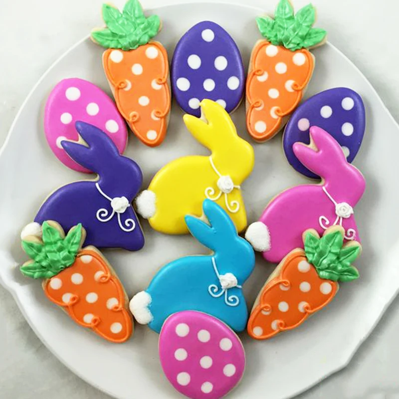 Easter Bunny Cookie Cutter Moulds Rabbit Egg Carrot Biscuit Press Stamp Molds DIY Baking Tool Happy Easter Party Cake Decorating