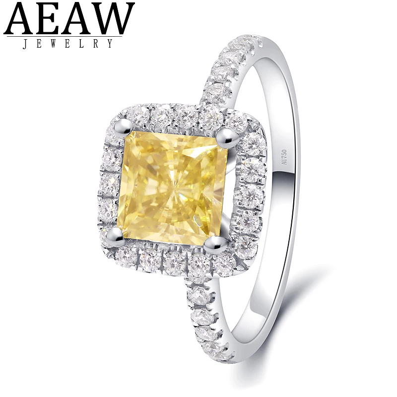 

AEAW 2ct 7.0mm EF Princess 14K White Gold Yellow Moissanite Ring Diamond Test Passed Claw Setting Christmas Gift