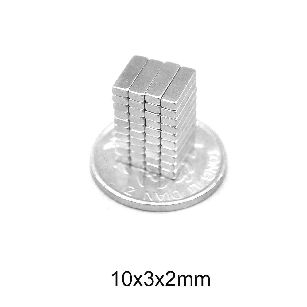 20~1000PCS 10x3x2 mm Strong Neodymium Magnets Thickness 2mm Block Permanent Magnet 10x3x2mm Powerful Magnetic Magnets 10*3*2 mm