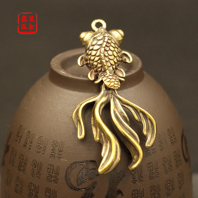 Antique Brass Mini Goldfish Pendant DIY Craft Desktop Ornament Keychain Ring Miniature Fitting Accessory