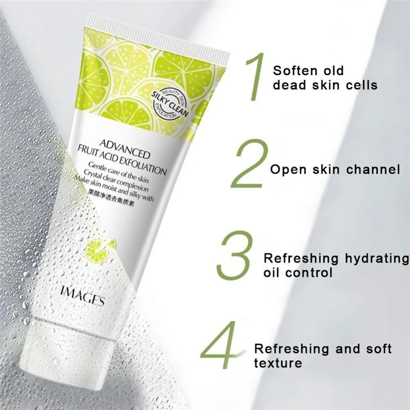 Natuurlijke Fruitzuur Cleanser Gezichtspeeling Exfoliërende Peeling Gel Scrub Gezichtsverwijdering Diepe Peeling Zachte Huidverzorging 80g